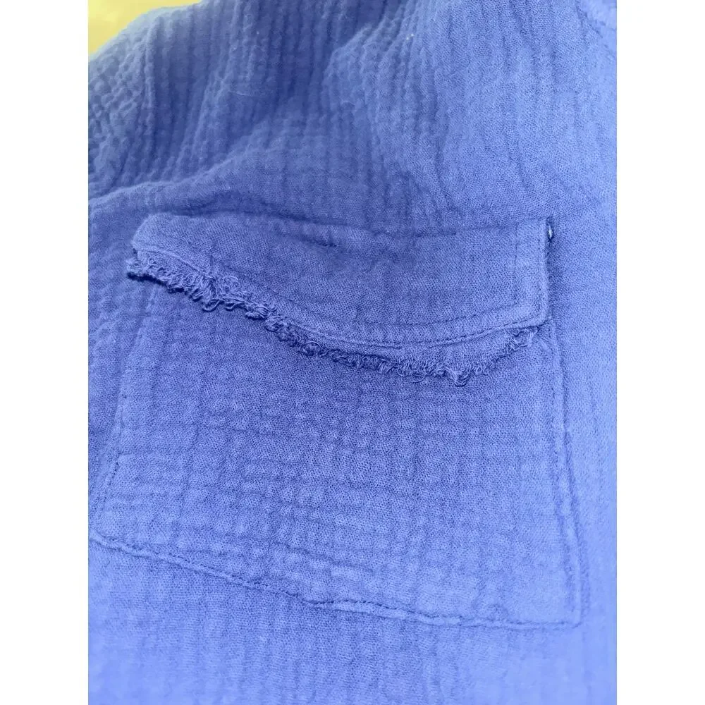 Umgee Shirt Dress Crinkle Fabric M Raw Edges Short Sleeve